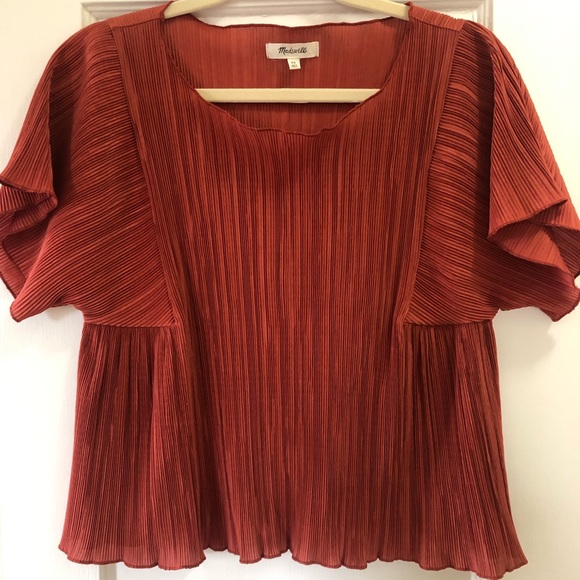 Madewell Tops - Texture and Thread Micro-pleated Madewell Blouse, Burnt Orange, XS